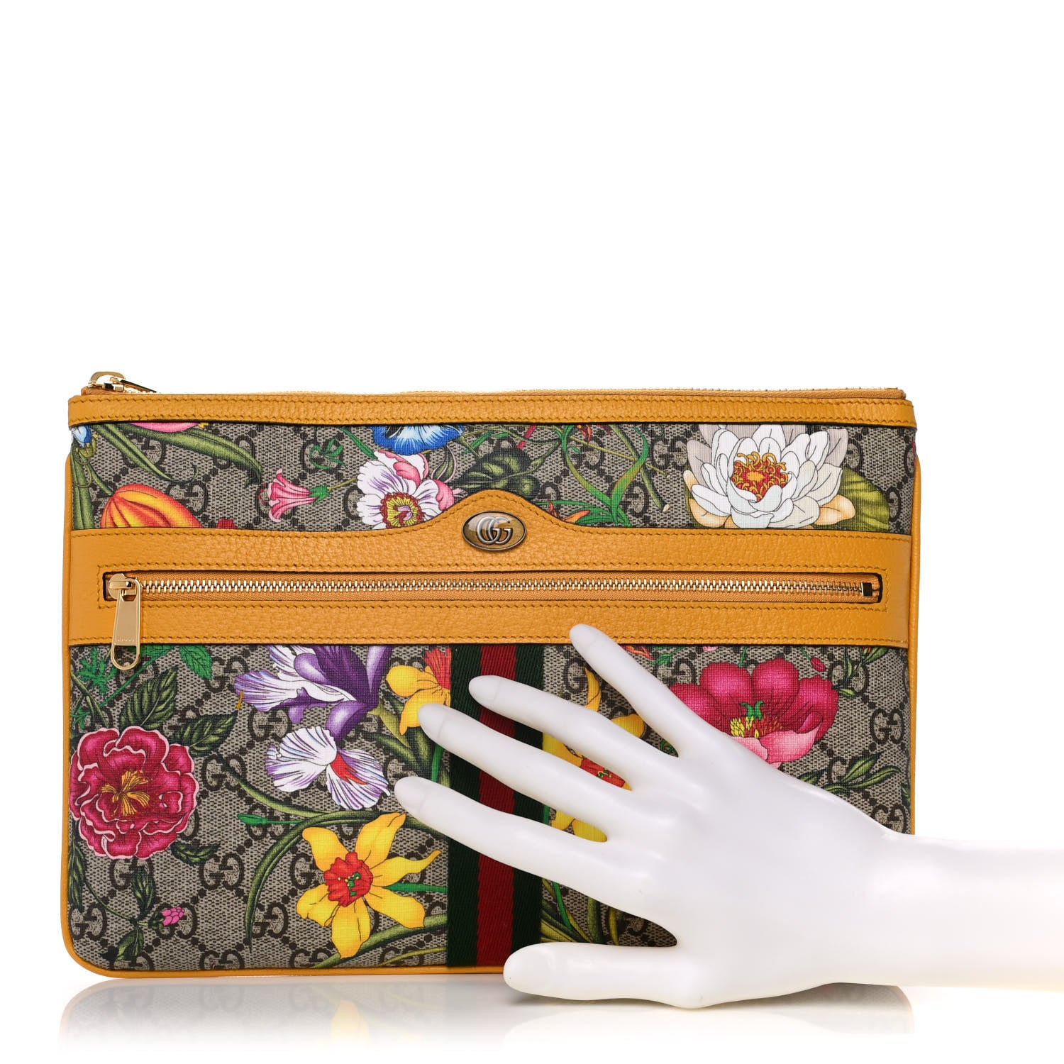 Gucci GG Supreme Monogram Flora Large Ophidia Pouch Clutch Beige Multicolor Crop 2 of 9