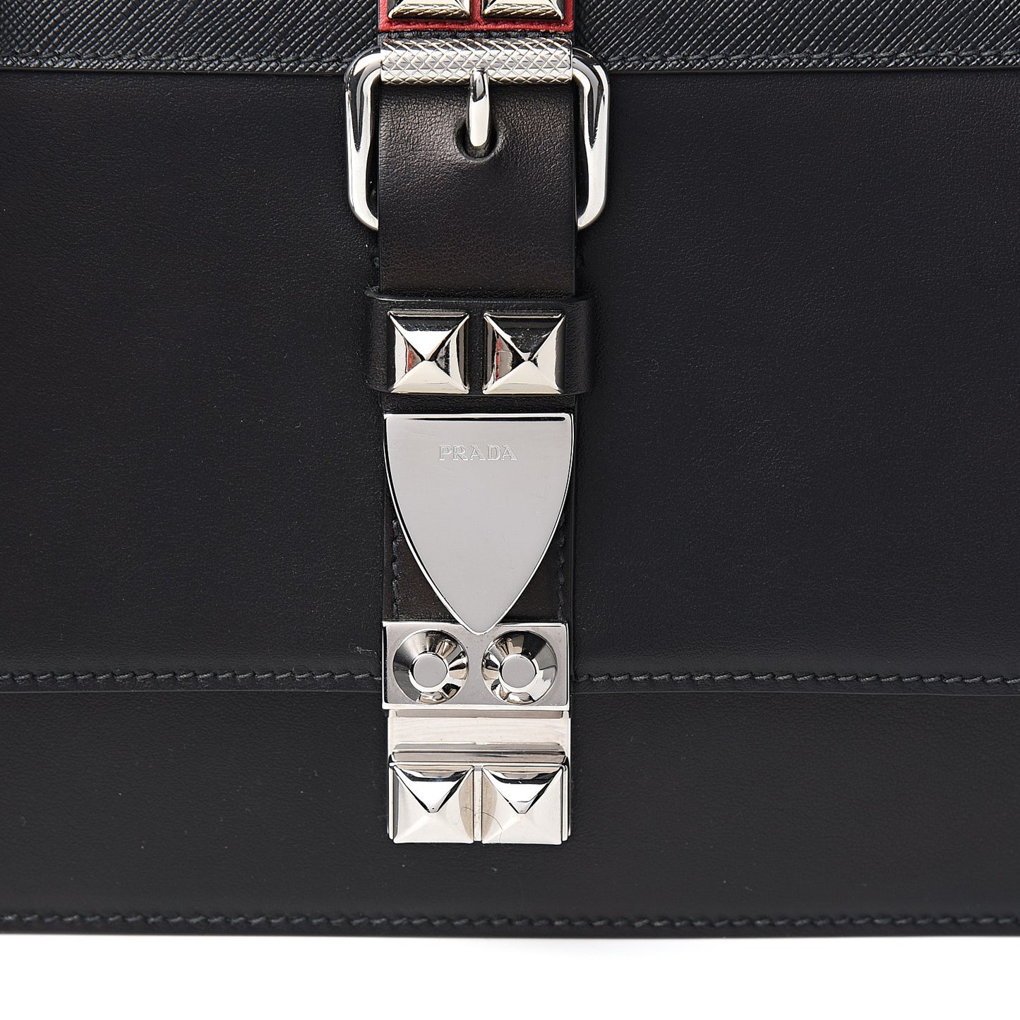 Saffiano City Calfskin Studded Large Elektra Shoulder Bag Black Fuoco