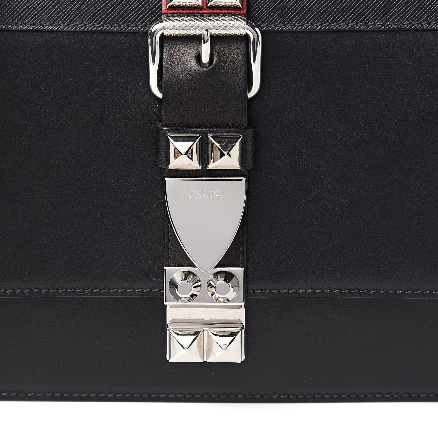 Prada Saffiano City Calfskin Studded Large Elektra Shoulder Bag Black Fuoco 9 of 9