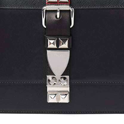 Prada Saffiano City Calfskin Studded Large Elektra Shoulder Bag Black Fuoco 9 of 9