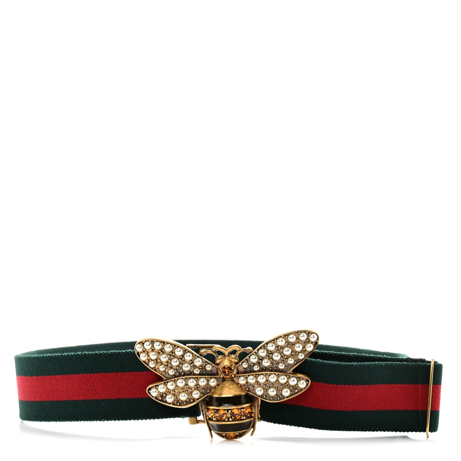 Gucci Web Queen Margaret Bee Belt 85 34 Red Green 1 of 6