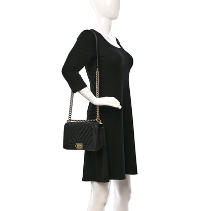 Chanel Caviar Chevron Quilted Medium Boy Flap Black 2 of 13