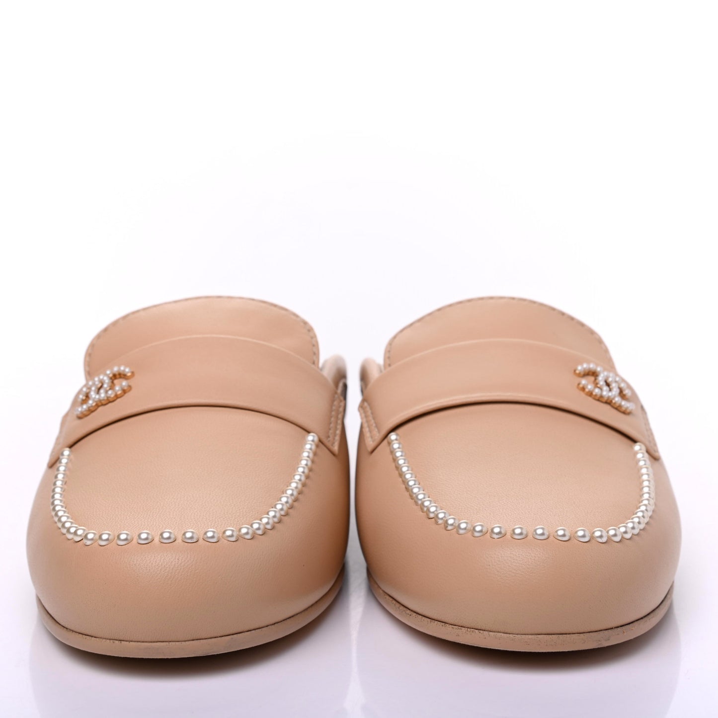 Lambskin Pearl CC Mules 40.5 Beige