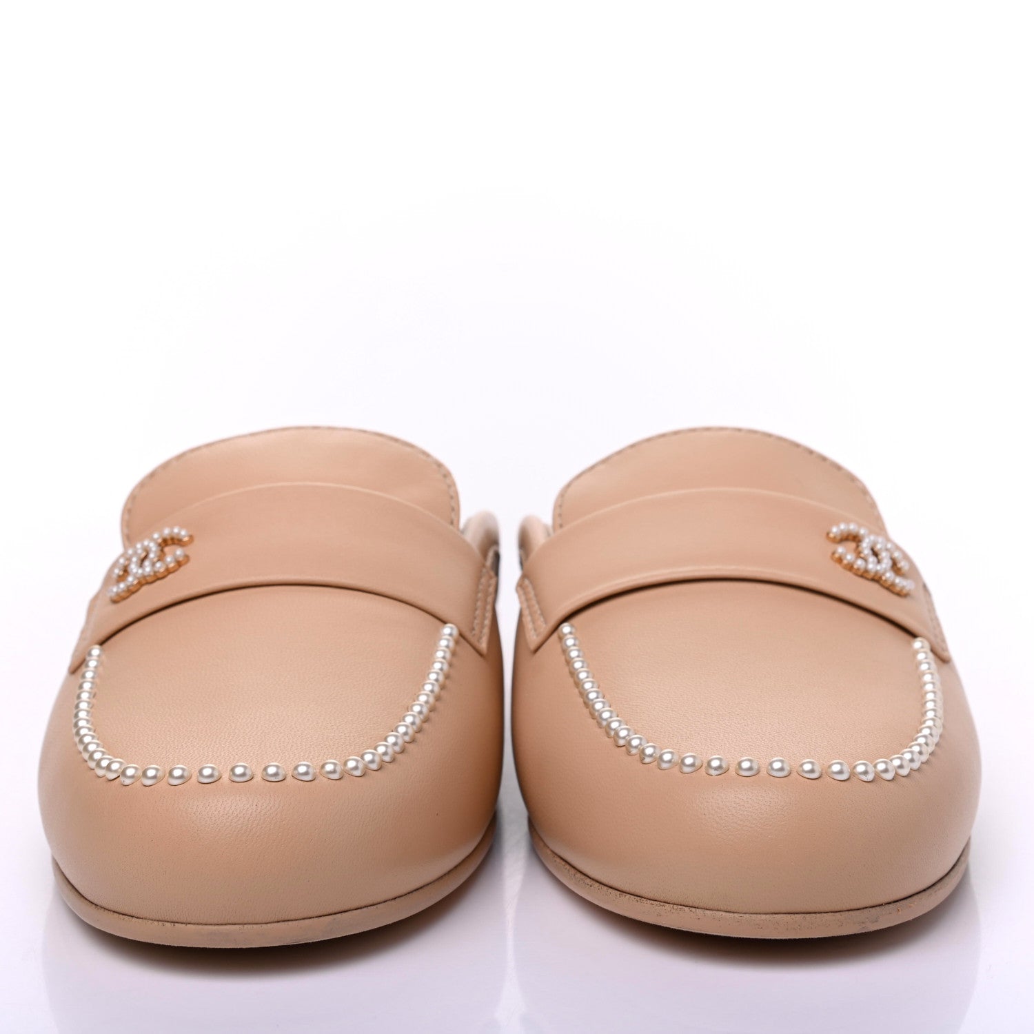 Chanel Lambskin Pearl CC Mules 40.5 Beige 2 of 9