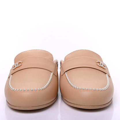Chanel Lambskin Pearl CC Mules 40.5 Beige 2 of 9