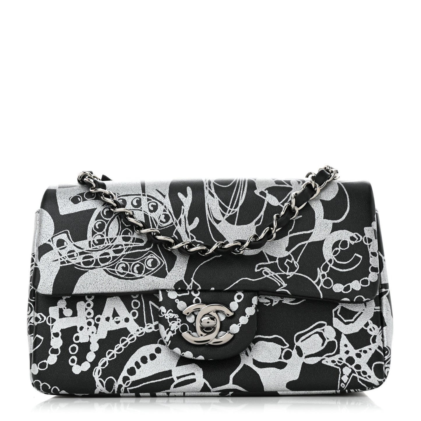 Lambskin Printed Mini Rectangular Flap Black Silver