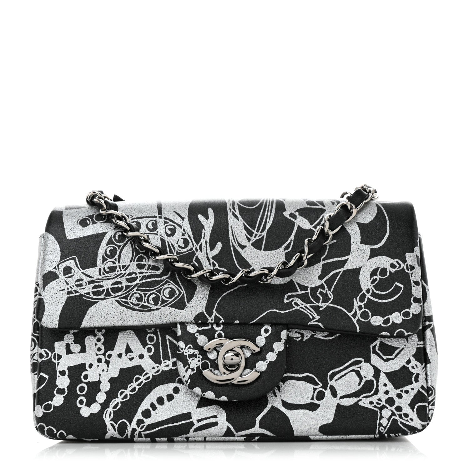 Chanel Lambskin Printed Mini Rectangular Flap Black Silver 1 of 11