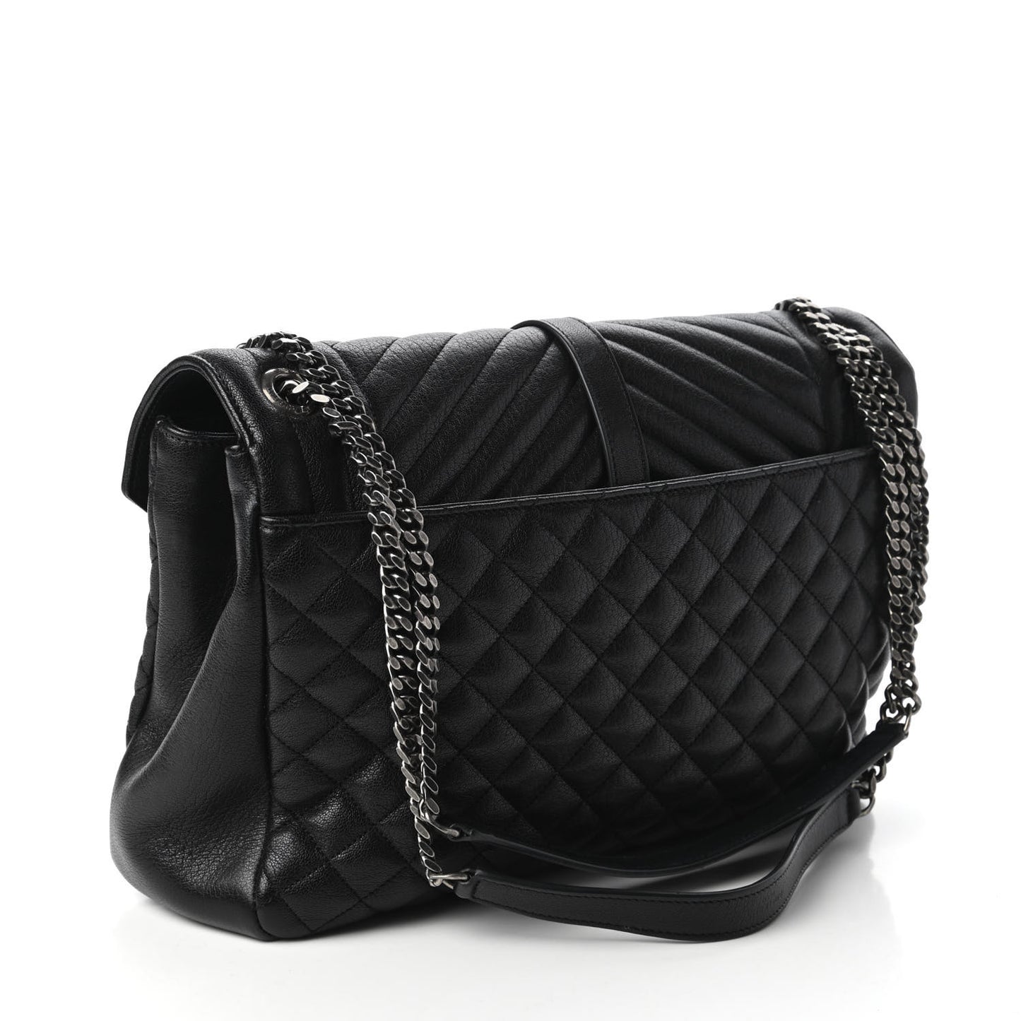 Calfskin Mixed Matelasse Triquilt Large Monogram Satchel Black