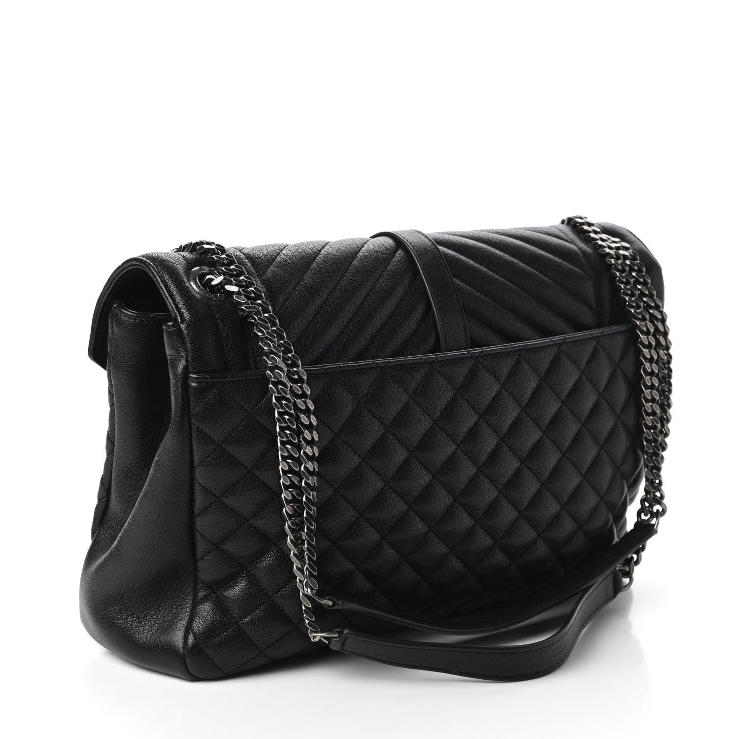 Saint Laurent Calfskin Mixed Matelasse Triquilt Large Monogram Satchel Black 3 of 10