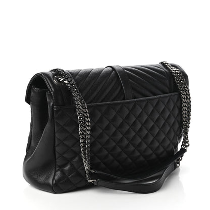 Saint Laurent Calfskin Mixed Matelasse Triquilt Large Monogram Satchel Black 3 of 10