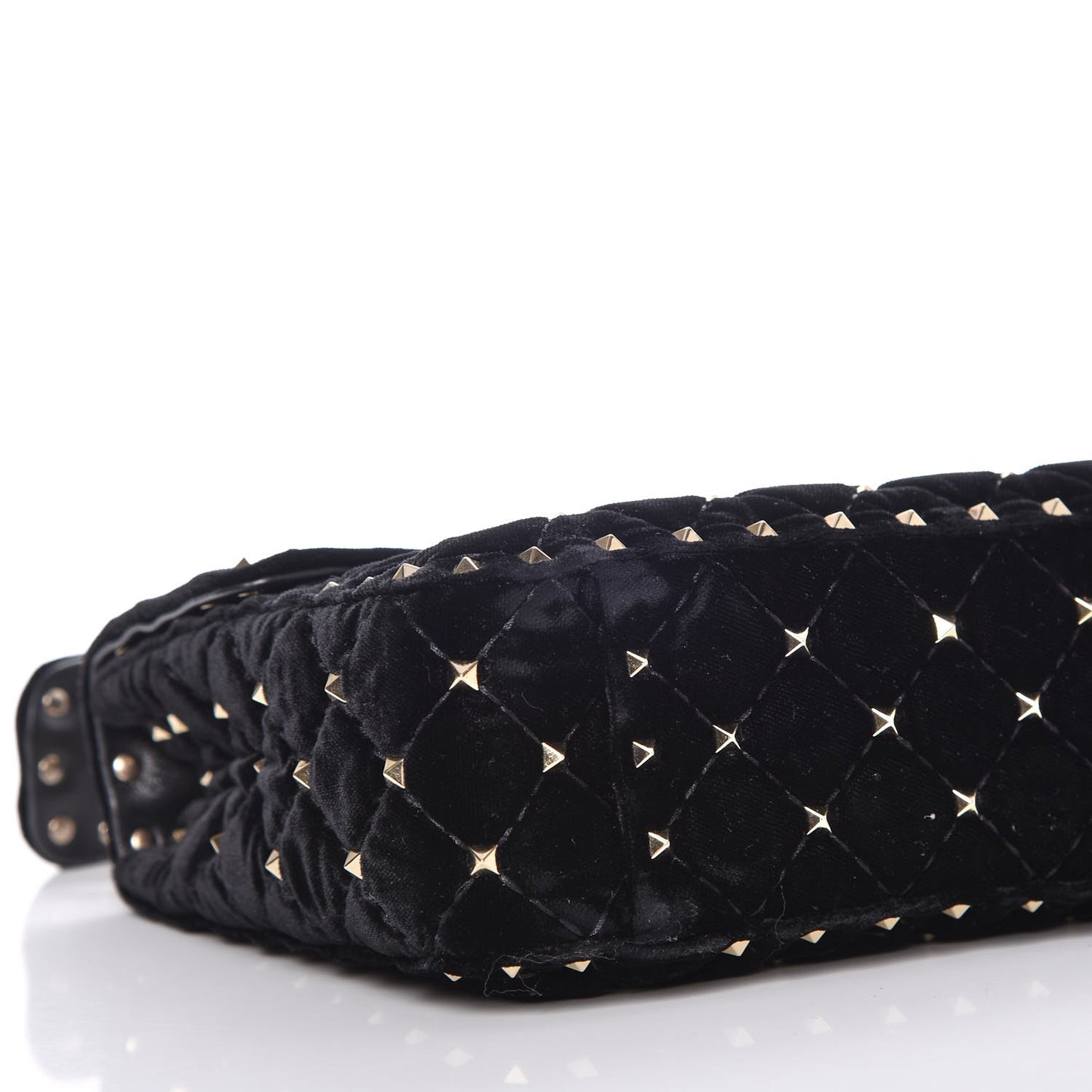 Velvet Medium Rockstud Spike Shoulder Bag Black