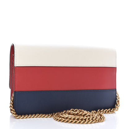 Gucci Calfskin Queen Margaret Chain Wallet Blue Agata Hibiscus Red Mystic White 3 of 9