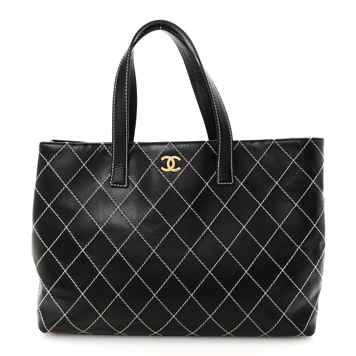 Calfskin Wild Stitch Large Tote Black