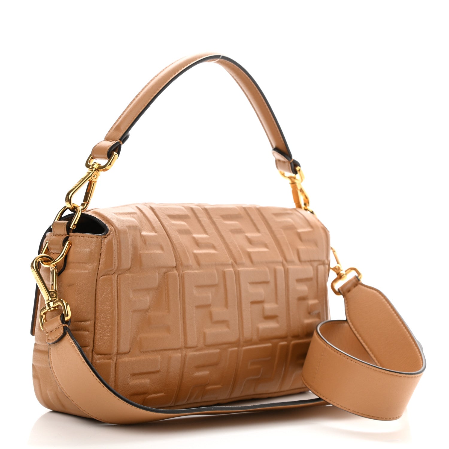 Fendi Nappa FF 1974 Embossed Baguette Miele Scuro 2 of 8