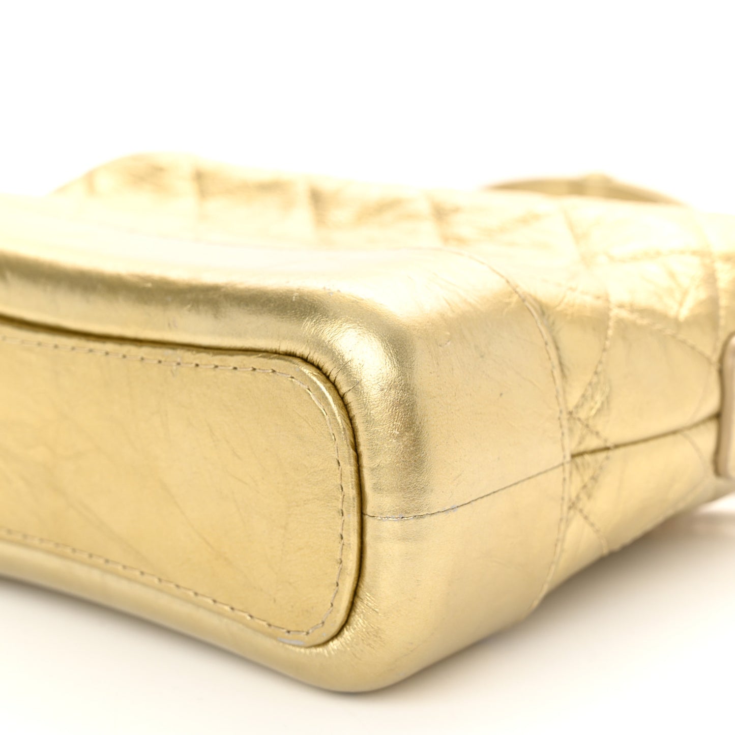 Metallic Aged Calfskin Quilted Small Gabrielle Hobo Gold