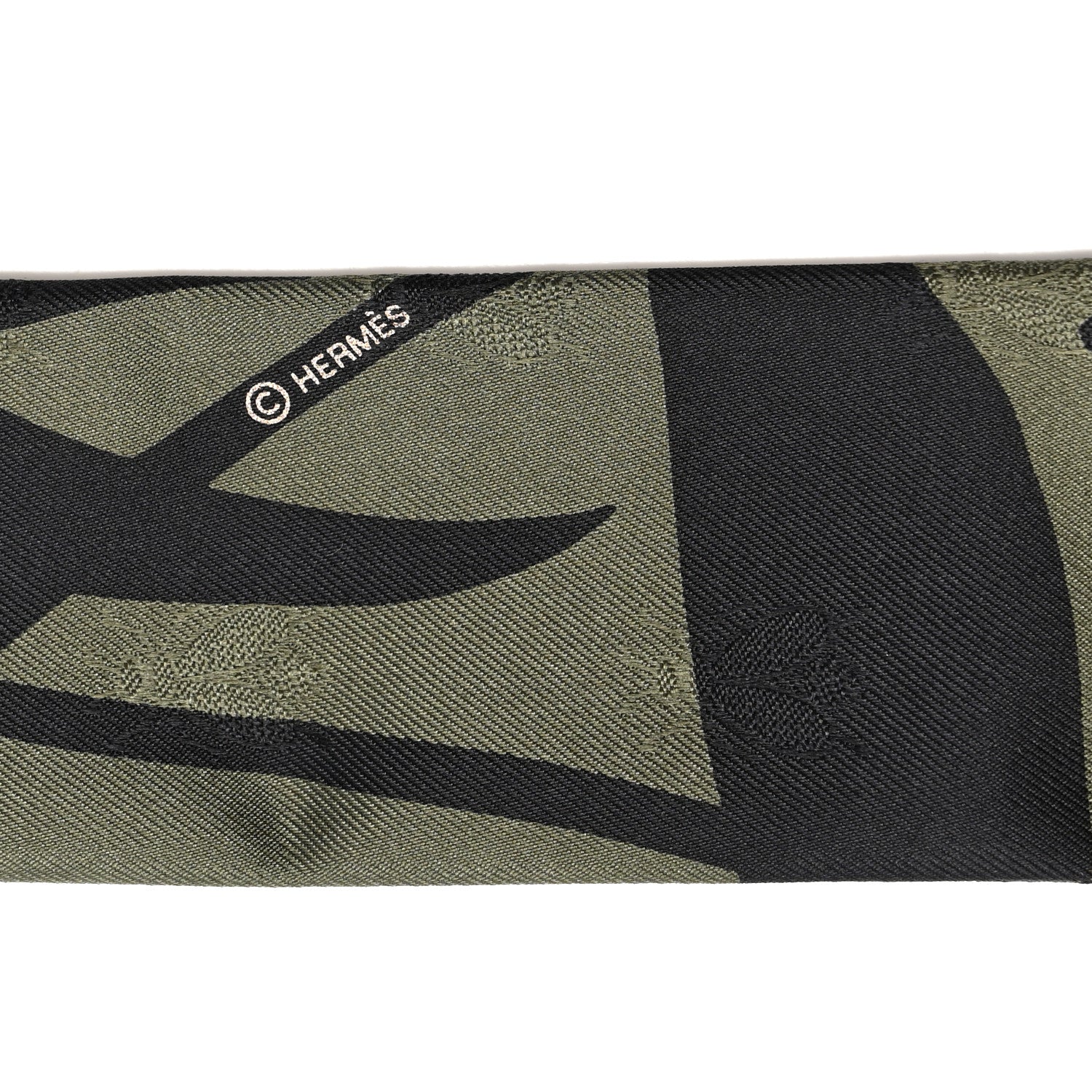 Hermes Silk Calfskin Bouquet Final Fringed Twilly Vert Loden Black 4 of 5
