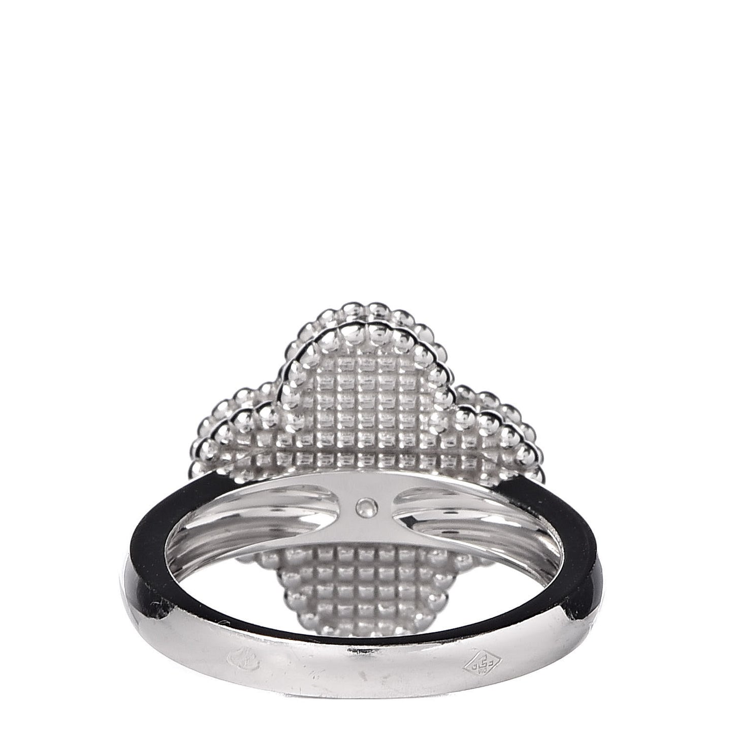 18K White Gold Diamond Mother of Pearl Vintage Alhambra Ring 50 5.25