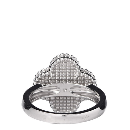 Van Cleef & Arpels 18K White Gold Diamond Mother of Pearl Vintage Alhambra Ring 50 5.25 4 of 5