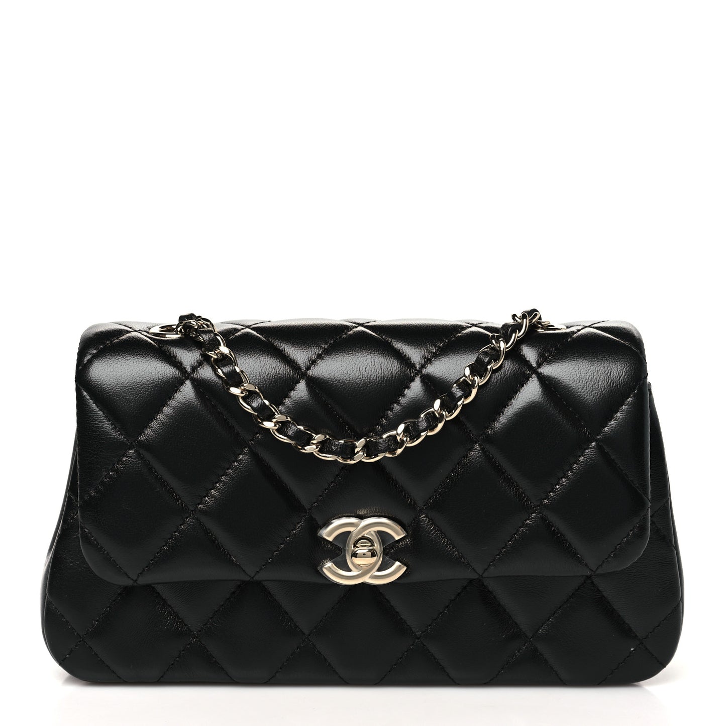 Lambskin Quilted Rectangular Clutch With Chain Black