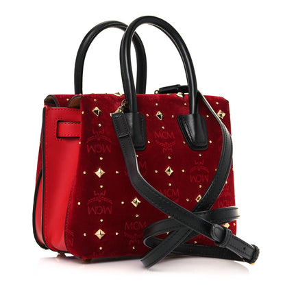 MCM Velvet Studded Mini Insignia Milla Tote Ruby Red 3 of 12