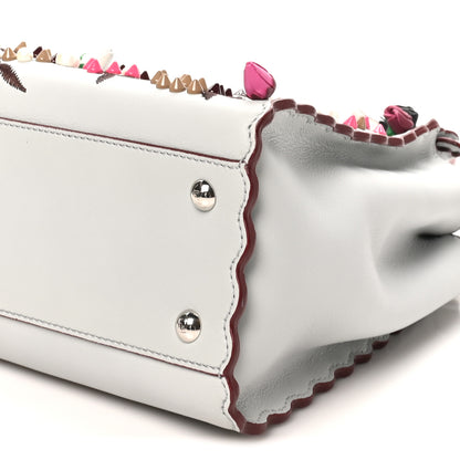 Fendi Vitello Seta Shiny Nappa Pearl Scalloped Studded Floral Embroidered Medium Peekaboo Iconic Satchel Grigio Perla Multicolor 9 of 9