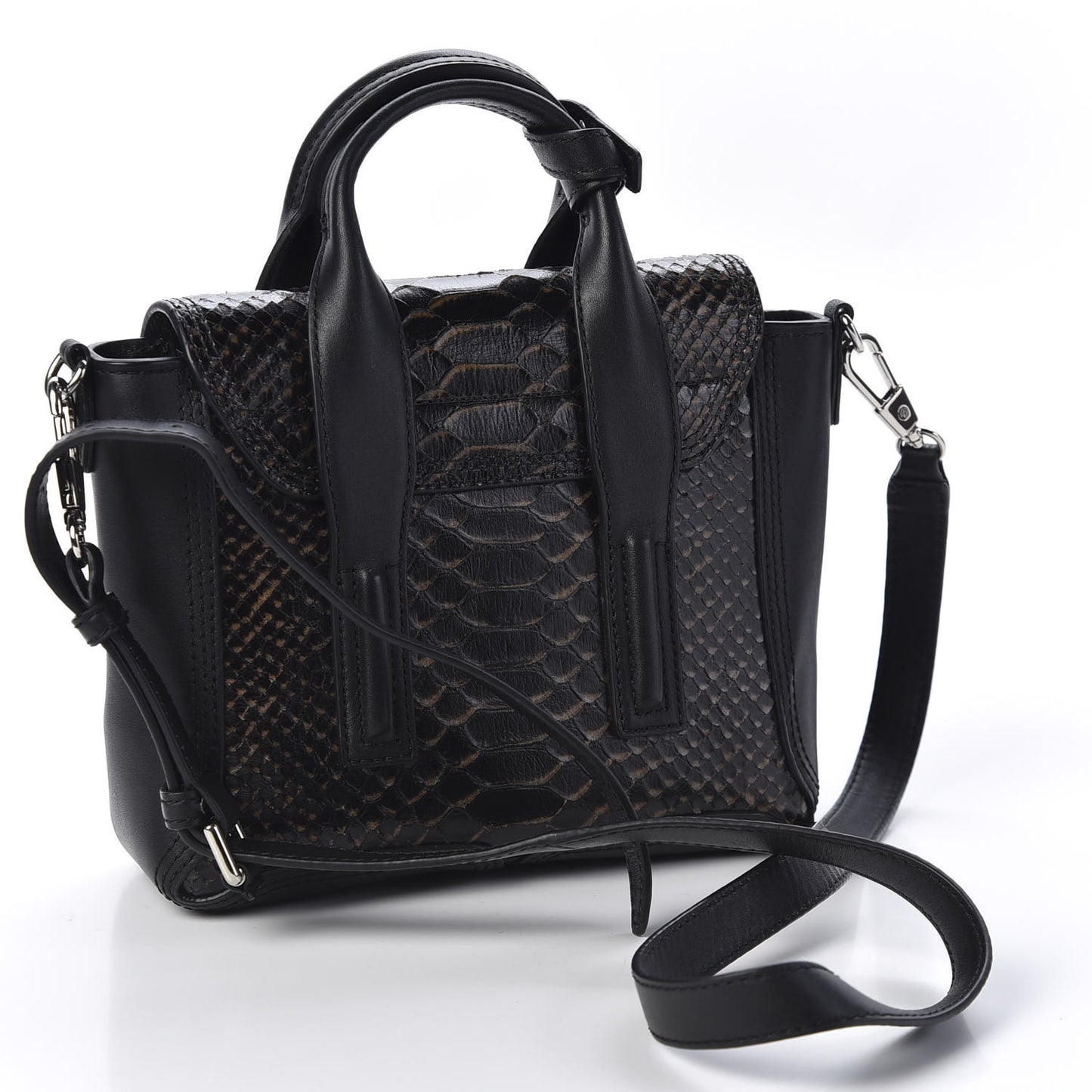 3.1 Python Calfskin Embossed Mini Pashli Satchel Black Nude