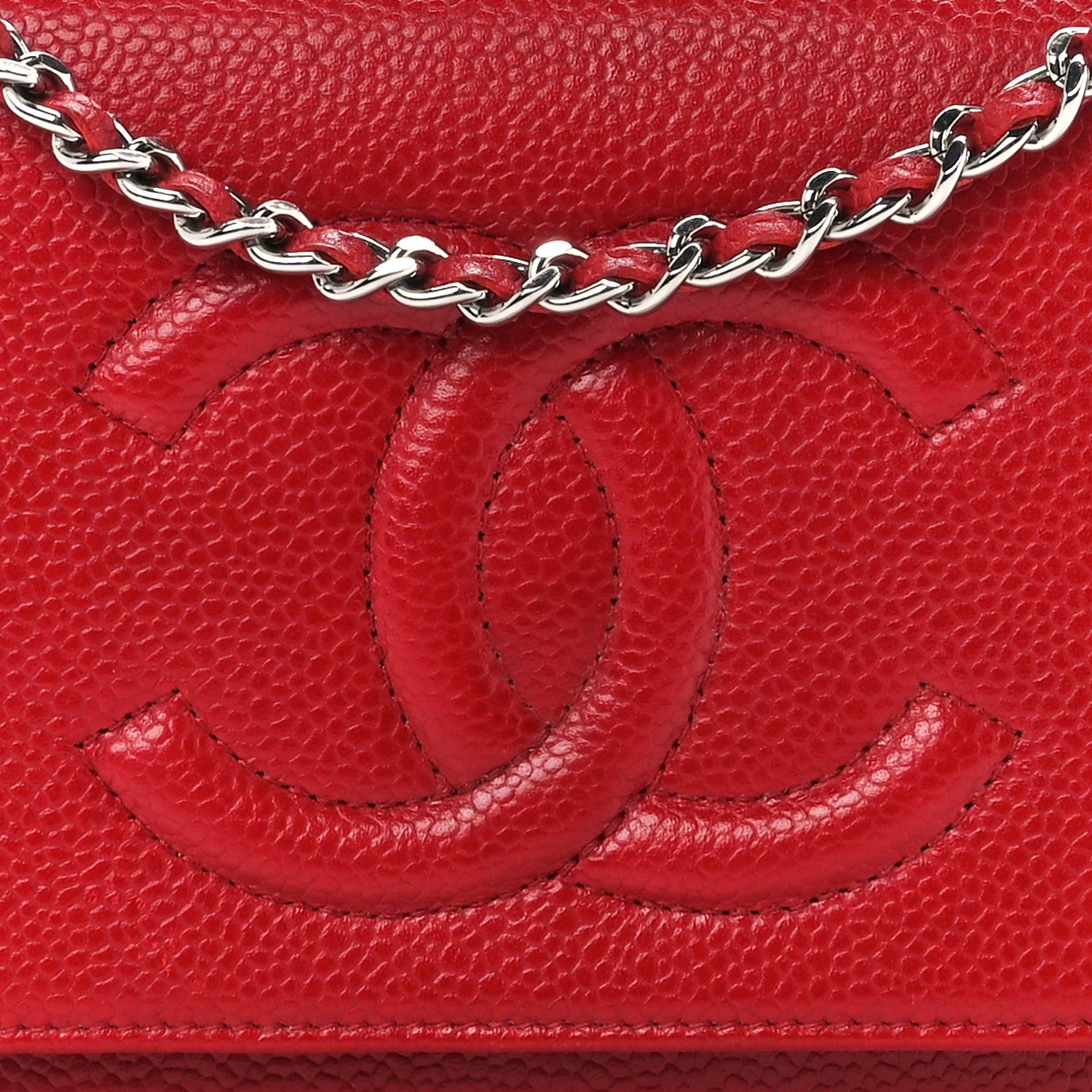 Chanel Caviar Timeless CC Wallet on Chain WOC Red 9 of 13