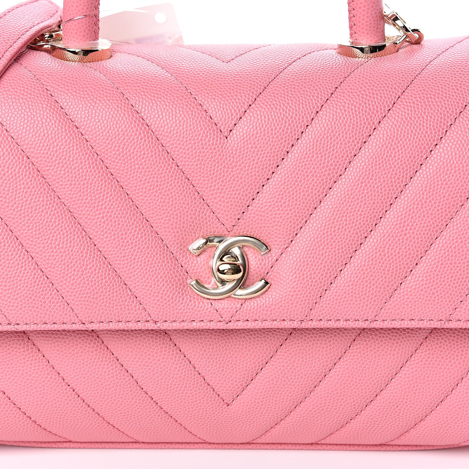 Chanel Caviar Chevron Quilted Mini Coco Handle Flap Pink 10 of 11