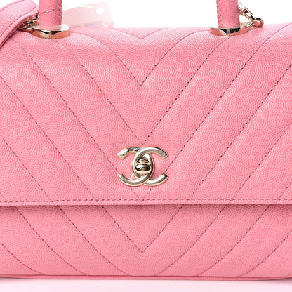 Chanel Caviar Chevron Quilted Mini Coco Handle Flap Pink 10 of 11