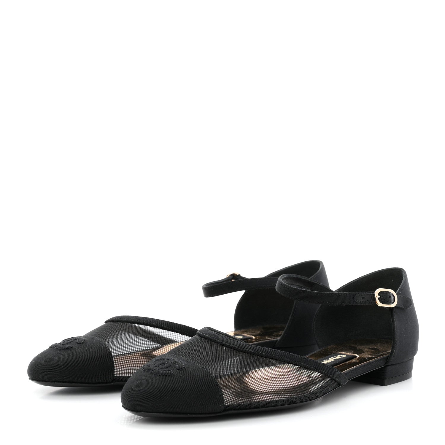 Chanel Mesh Grosgrain Cap Toe CC Flats 38.5 Black 4 of 9