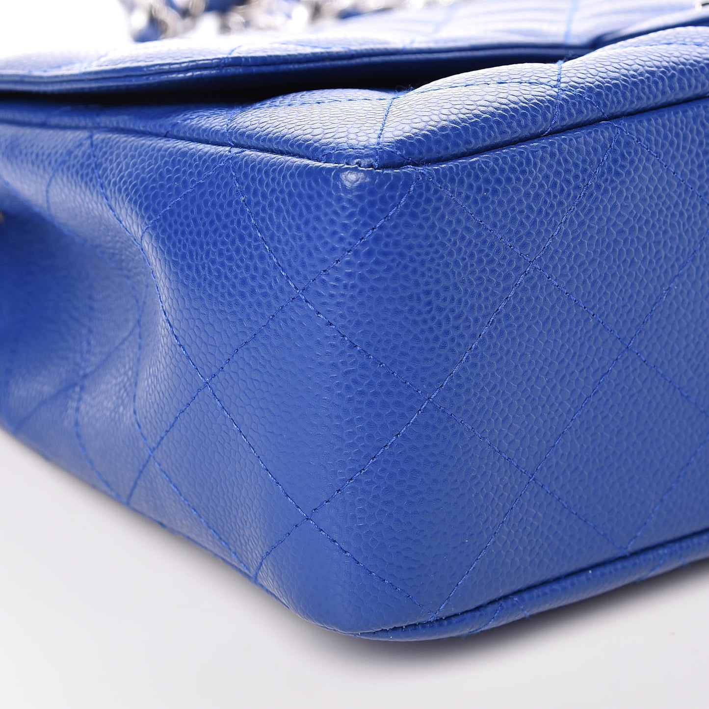 Caviar Quilted Jumbo Single Flap Blue