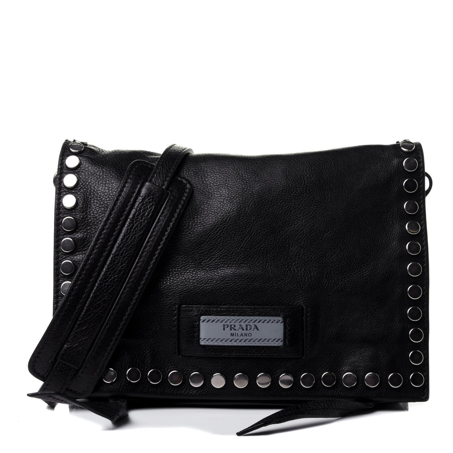 Glace Calfskin Studded Etiquette Flap Black