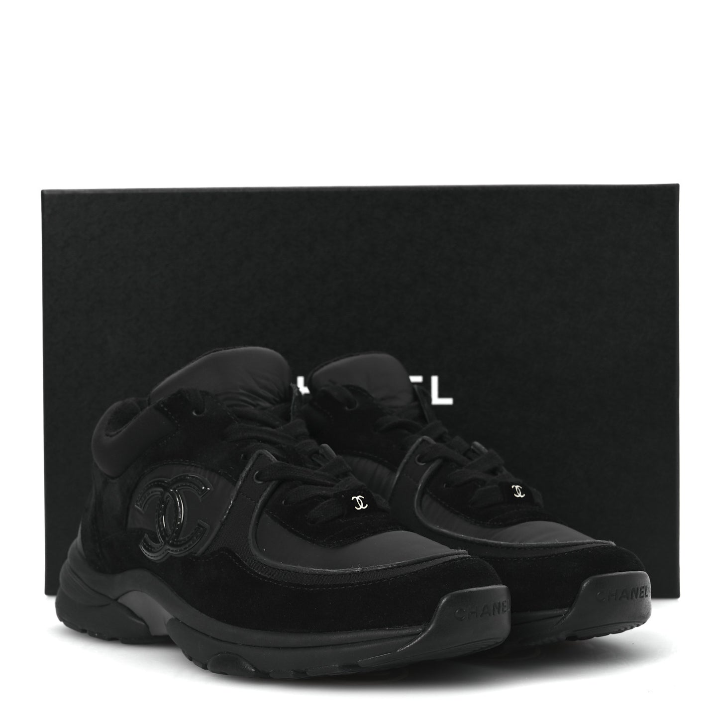 Fabric Calfskin Suede CC Sneakers 38.5 Black