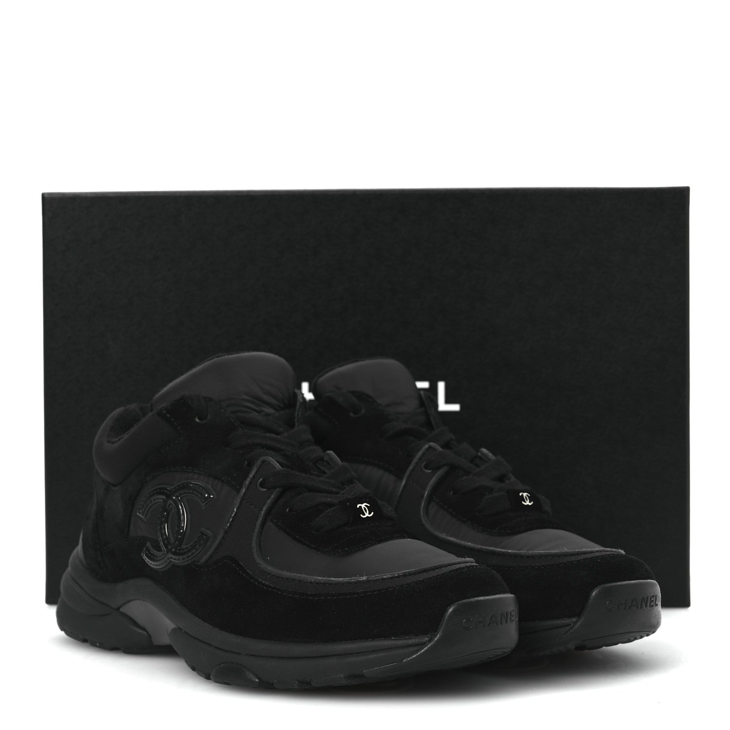 Chanel Fabric Calfskin Suede CC Sneakers 38.5 Black 12 of 12