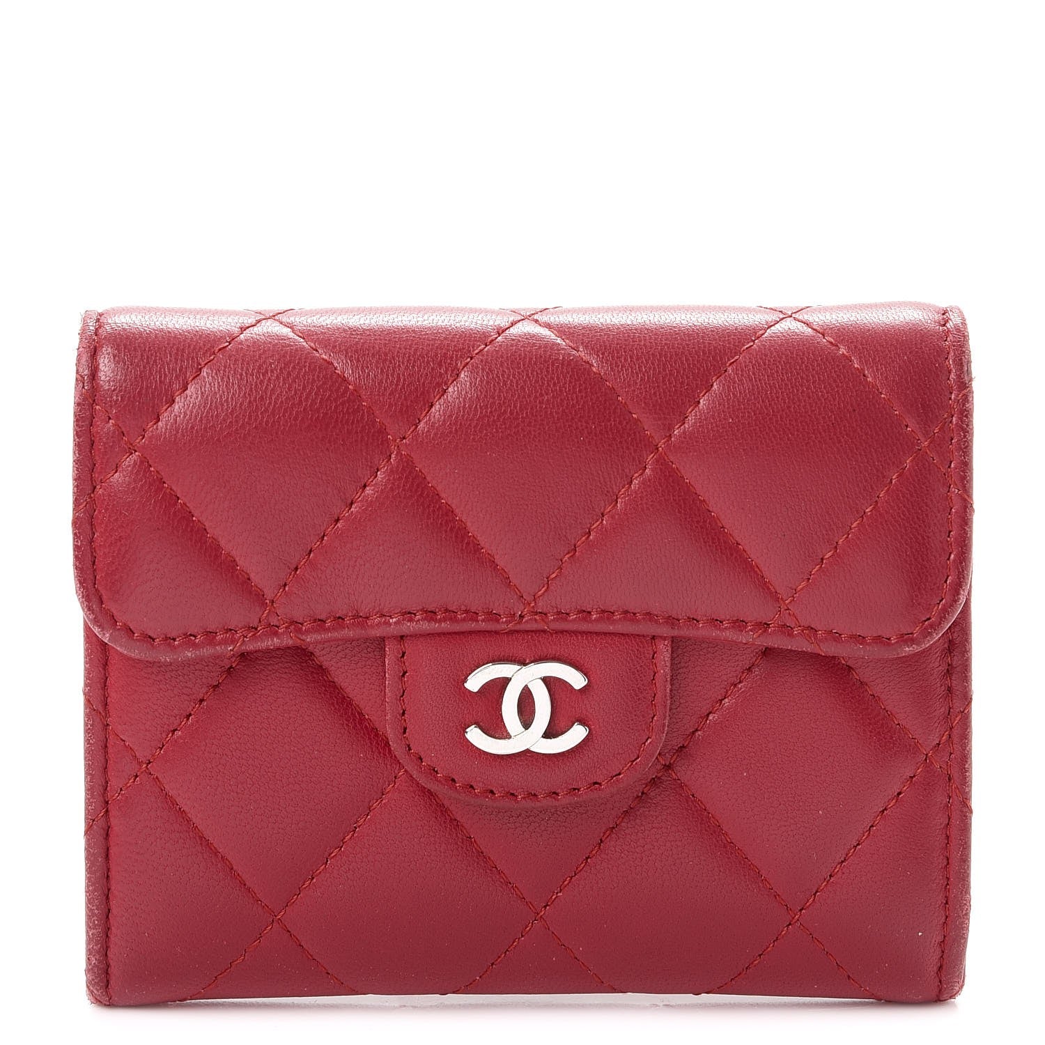 Chanel Lambskin Quilted Card Holder Dark Pink 1 of 15