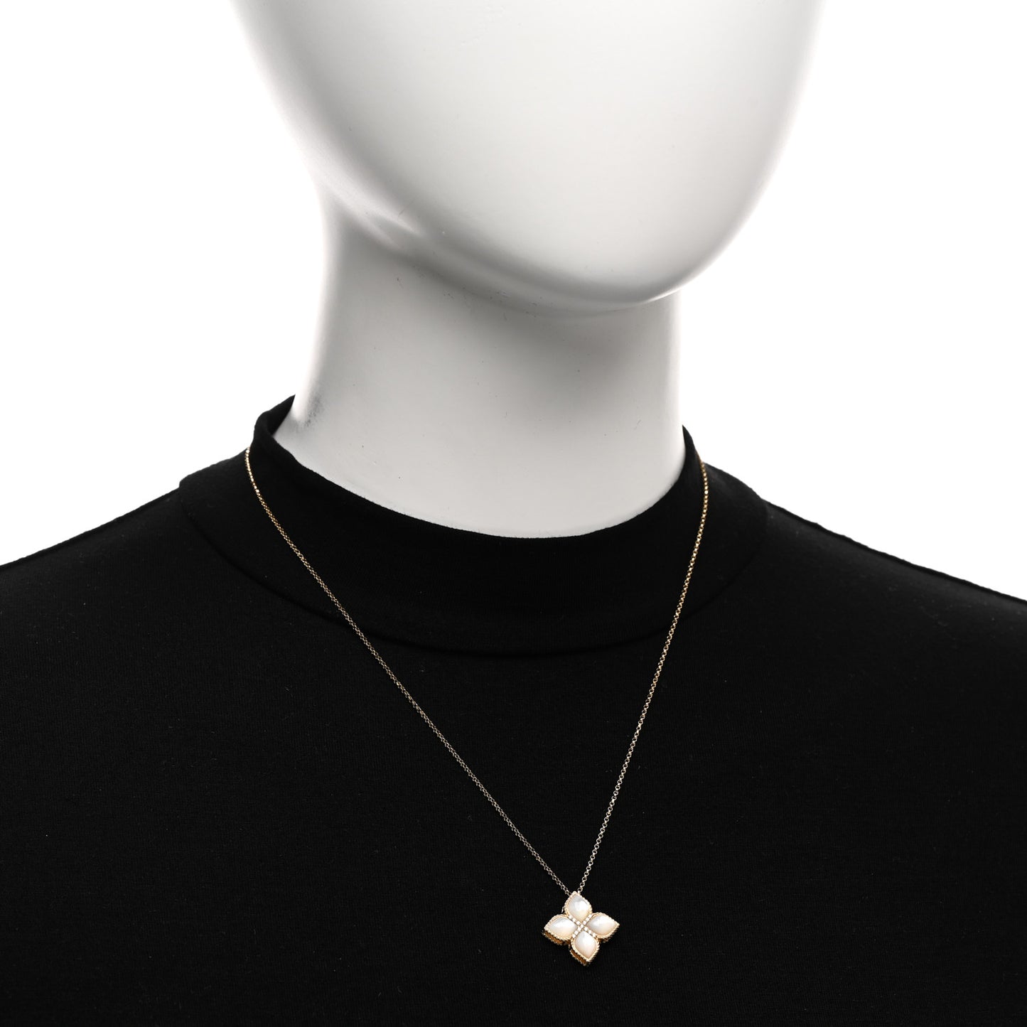 18K Yellow Gold Diamond Mother of Pearl Venetian Princess Medium Flower Pendant Necklace