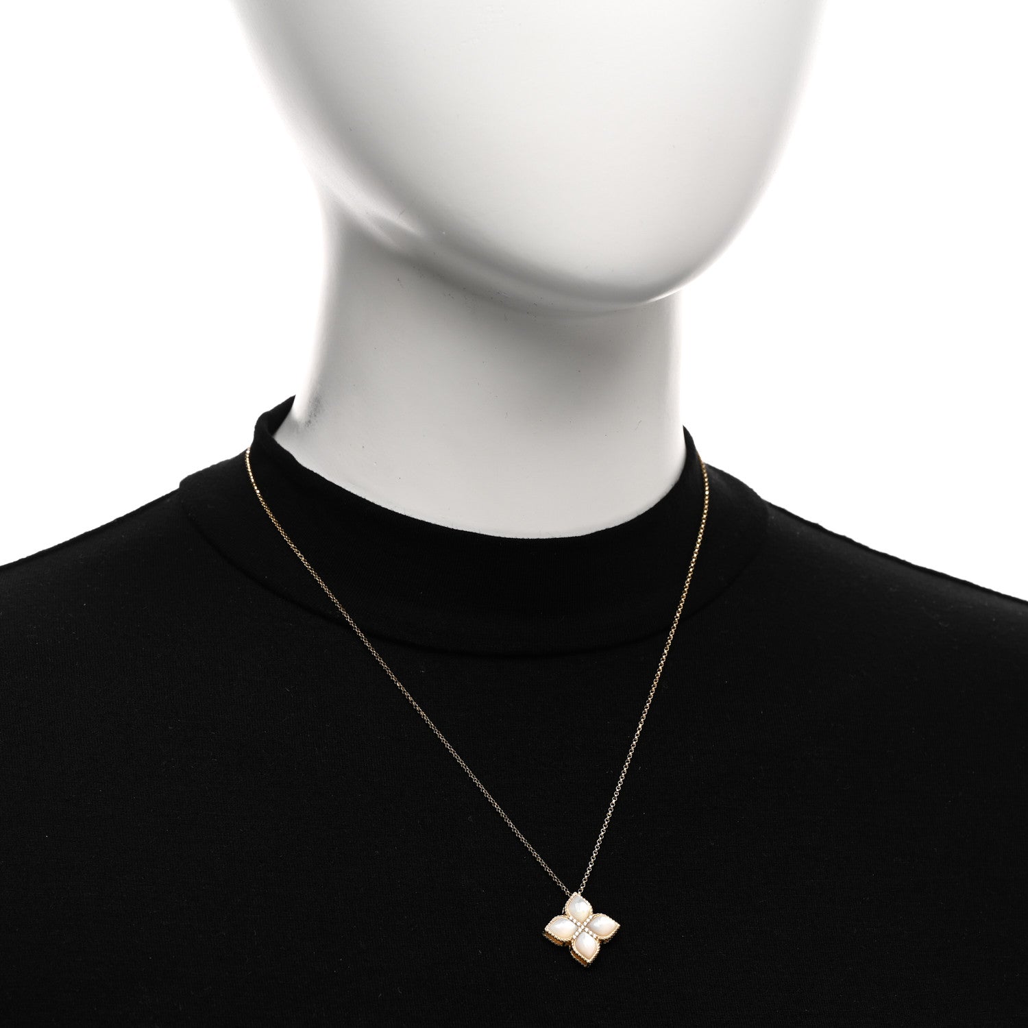 Roberto Coin 18K Yellow Gold Diamond Mother of Pearl Venetian Princess Medium Flower Pendant Necklace 2 of 4