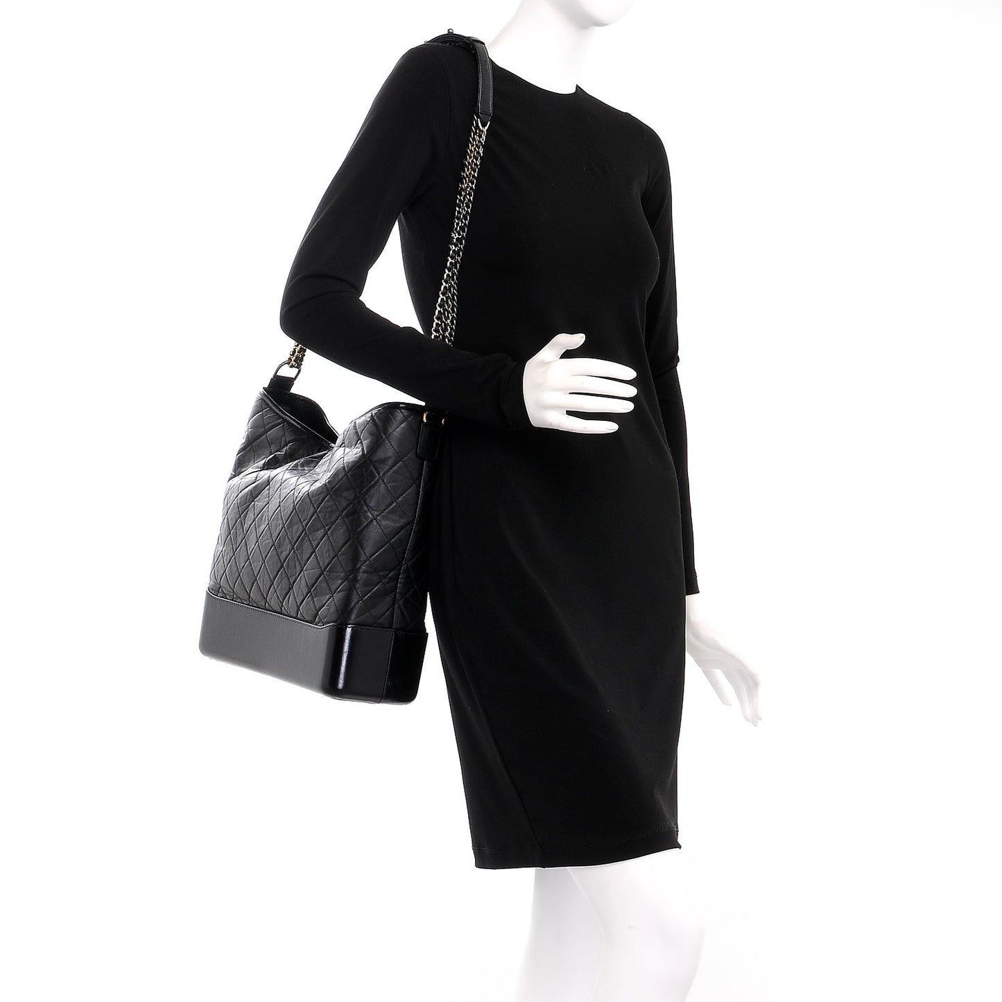 Aged Calfskin Quilted Large Gabrielle Hobo Black