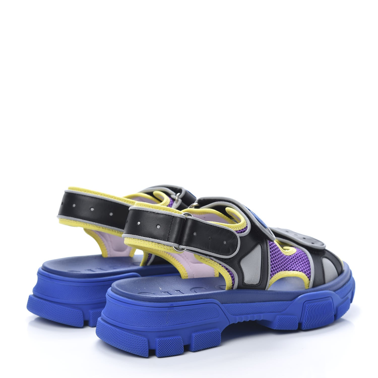 Gucci X SEGA Calfskin Mesh Mens Aguru Sandals 9 Black Blue Purple 4 of 8