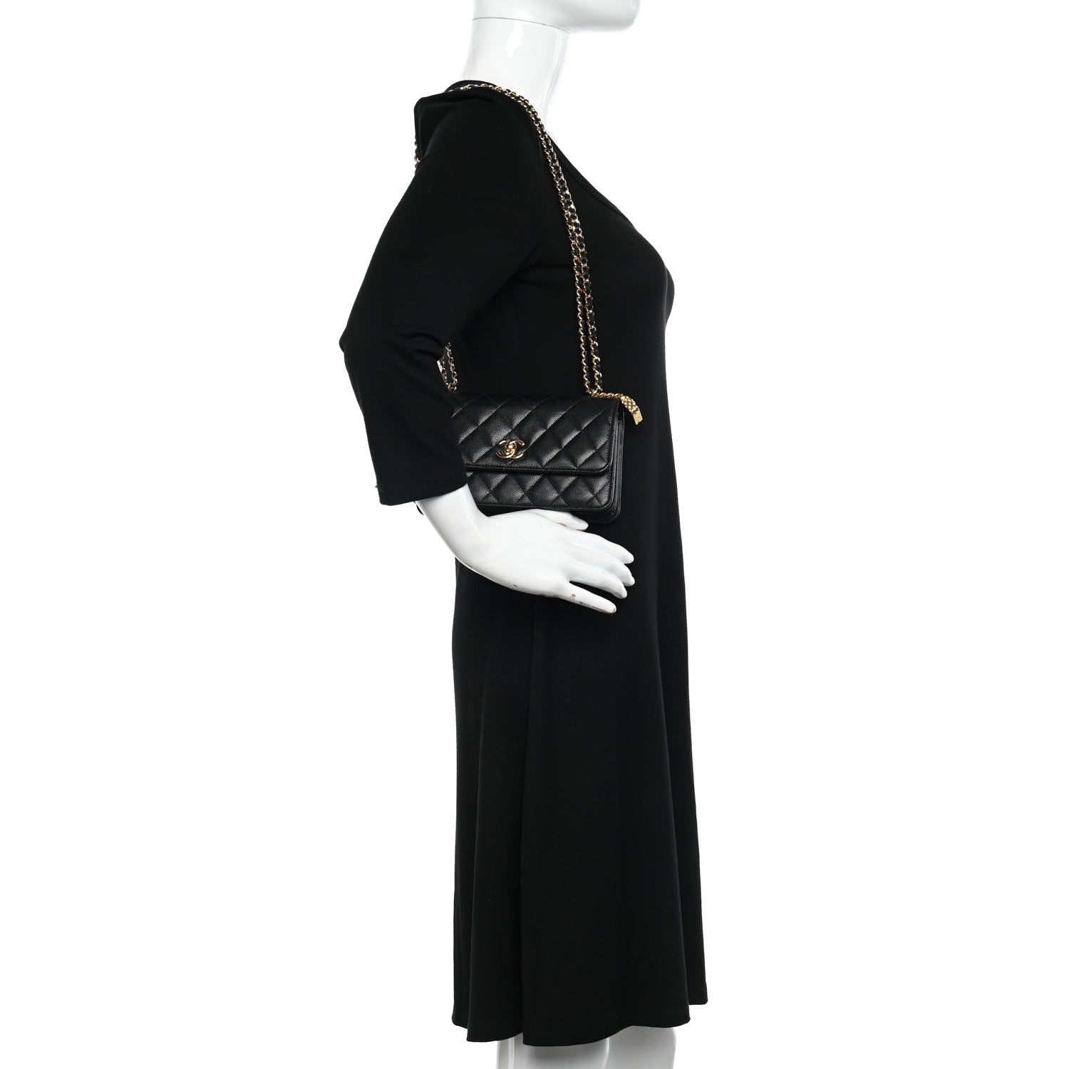 Chanel Shiny Caviar Quilted Flap Charm Wallet On Chain WOC Black 2 of 13