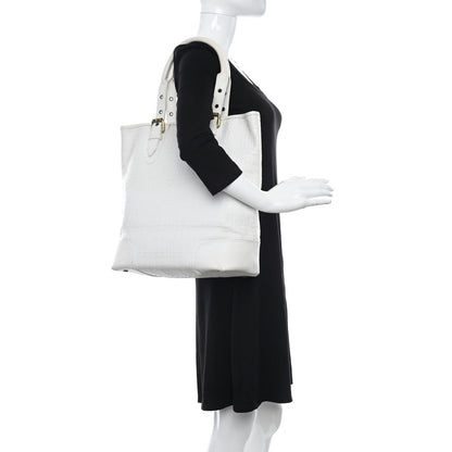 Burberry Signature Grain Calfskin Check Embossed Tote White 2 of 19