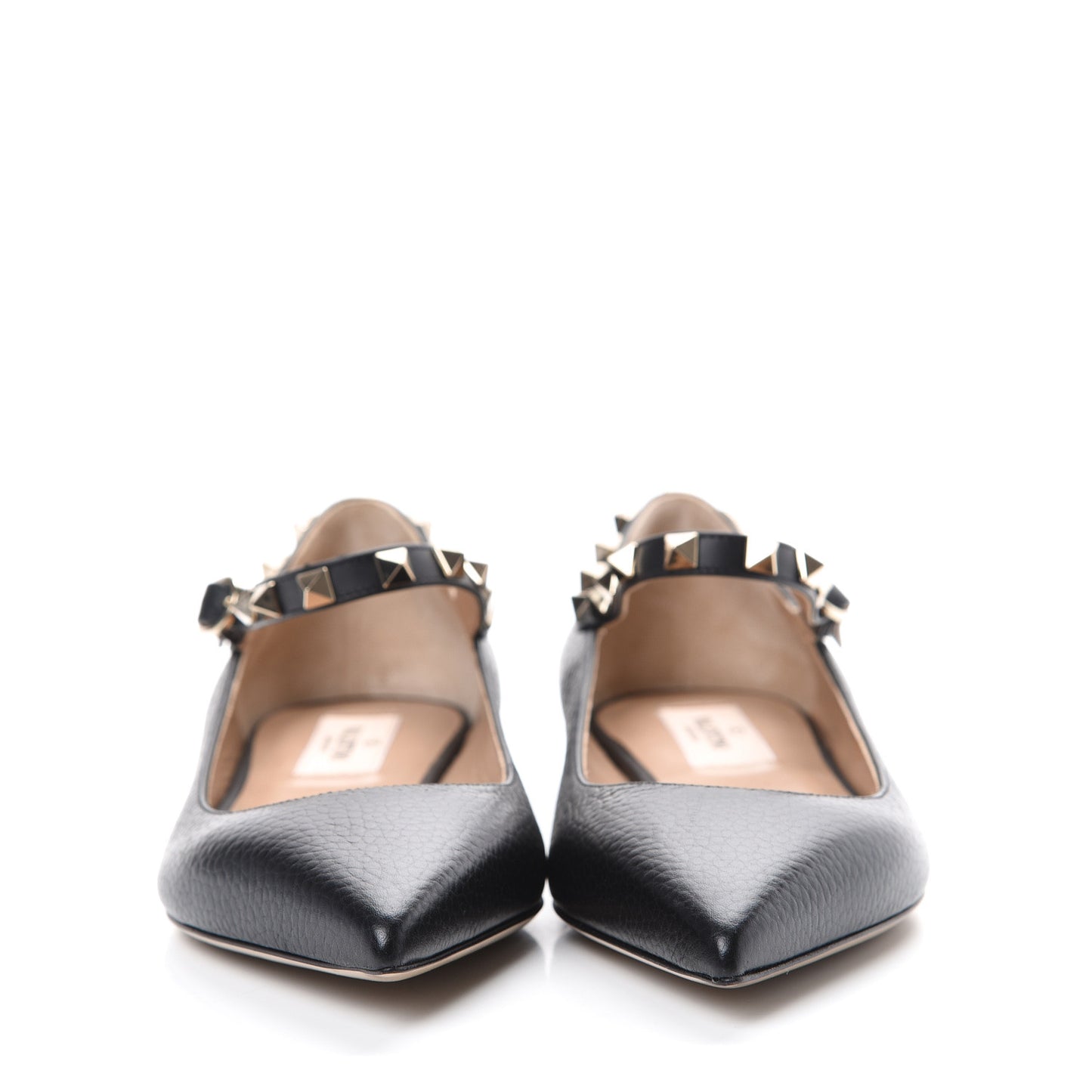Pebbled Calfskin Rockstud Ankle Strap Ballerina Flats 36.5 Black