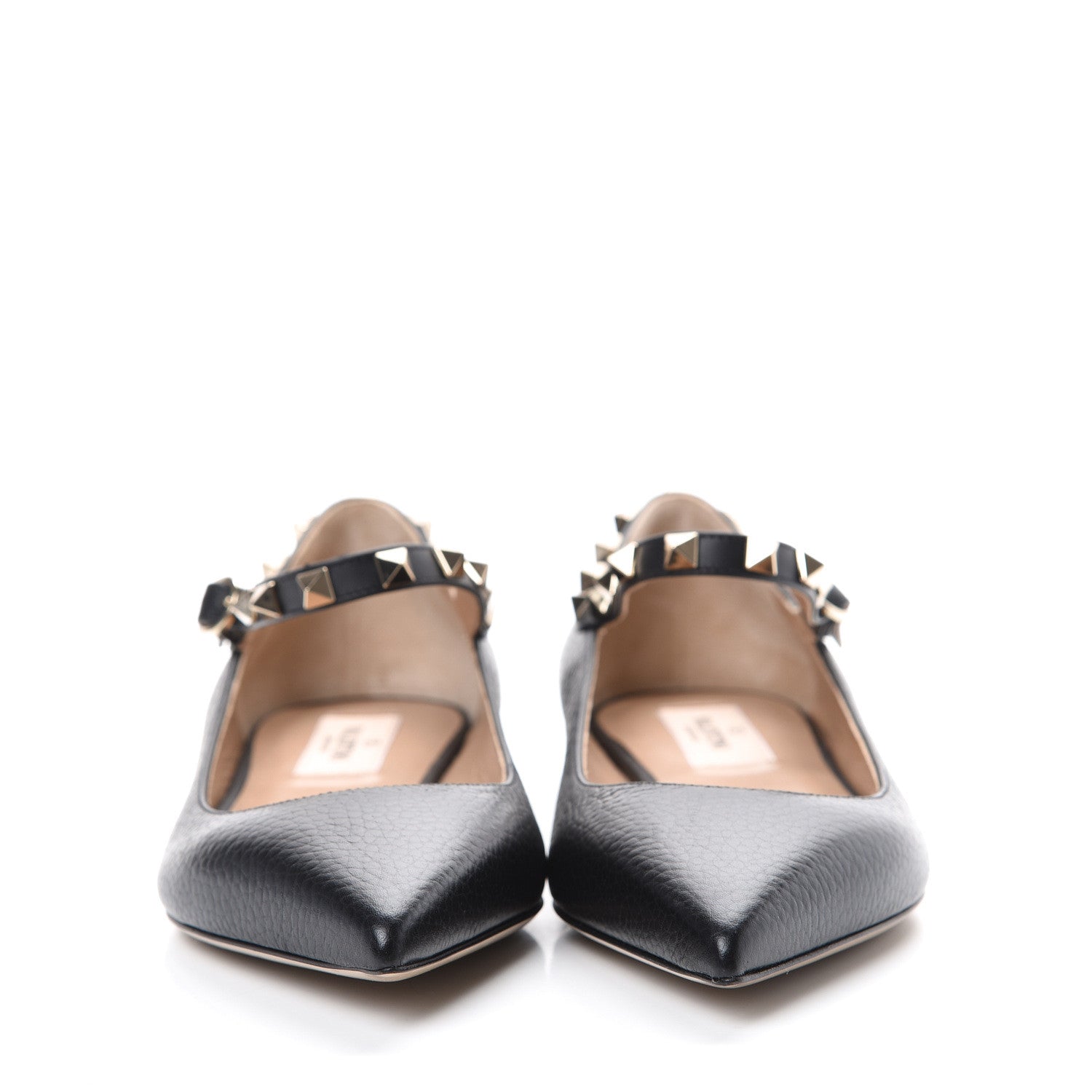 Valentino Garavani Pebbled Calfskin Rockstud Ankle Strap Ballerina Flats 36.5 Black 2 of 9