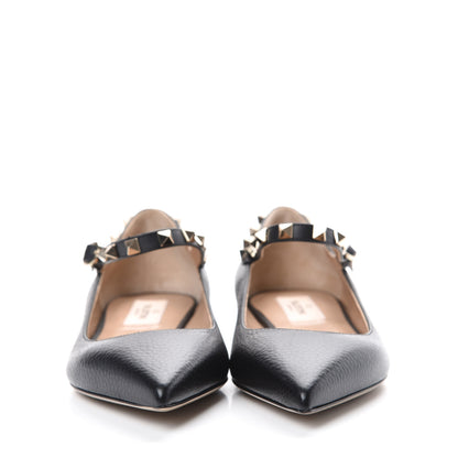 Valentino Garavani Pebbled Calfskin Rockstud Ankle Strap Ballerina Flats 36.5 Black 2 of 9