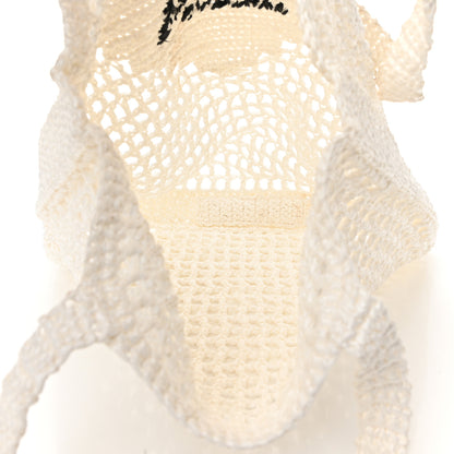 Prada Yarn Raffia Effect Crochet Logo Embroidered Tote Bag White 5 of 9