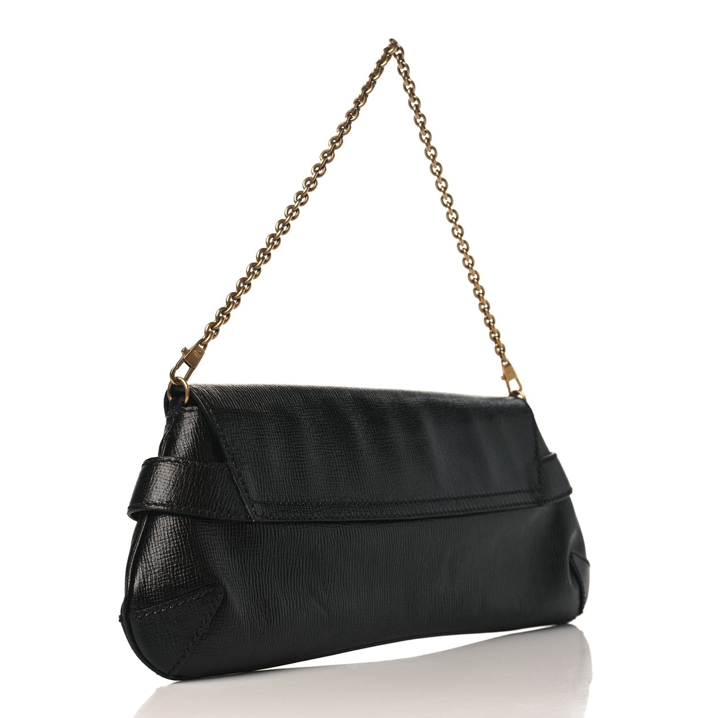 Textured Calfskin Horsebit Chain Clutch Black