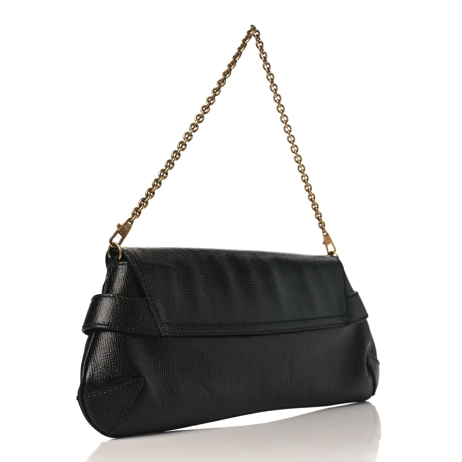 Gucci Textured Calfskin Horsebit Chain Clutch Black 2 of 8