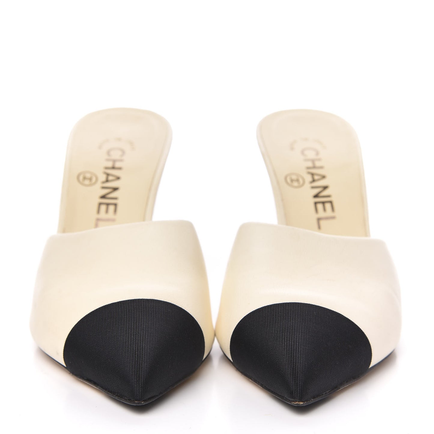Goatskin Grosgrain Cap Toe Snake Pearl Mule 36 Beige Black