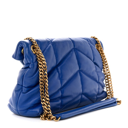 Saint Laurent Lambskin Quilted Small Loulou Puffer Monogram Chain Satchel Majorele Blue 3 of 10