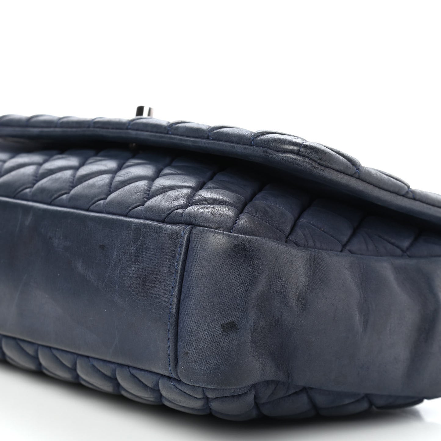 Iridescent Calfskin Quilted Large New Bubble Flap Navy